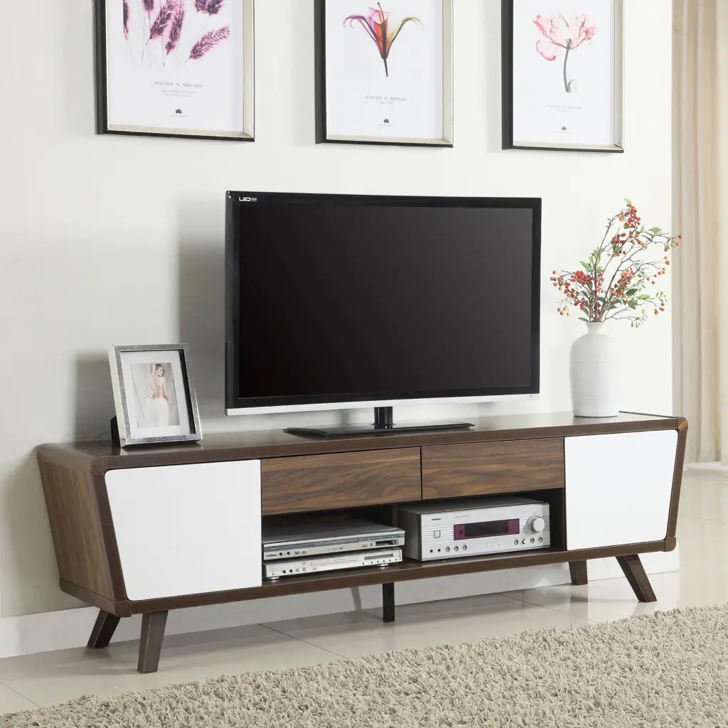 Dark Walnut and Glossy White 2 Door TV Console 70-79 Inch Media Stand furniture max