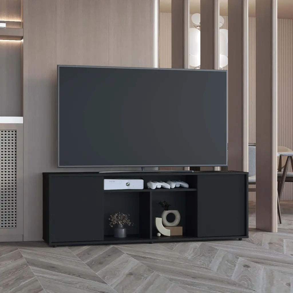 Falmouth Rectangle 3 Shelf TV Stand Black Wengue 60-69 Inches furniture max