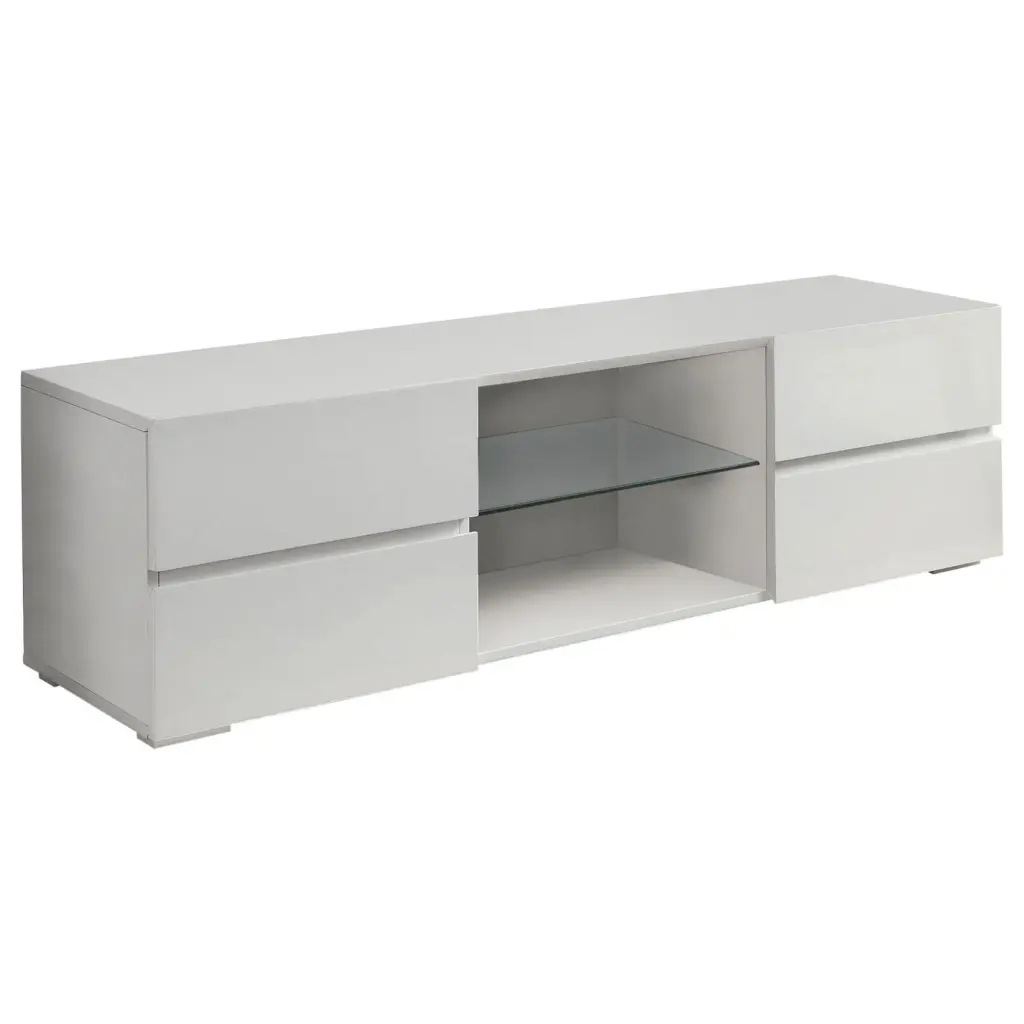 Glossy White 4 Drawer TV Console Living Space 50-59 Inch furniture max