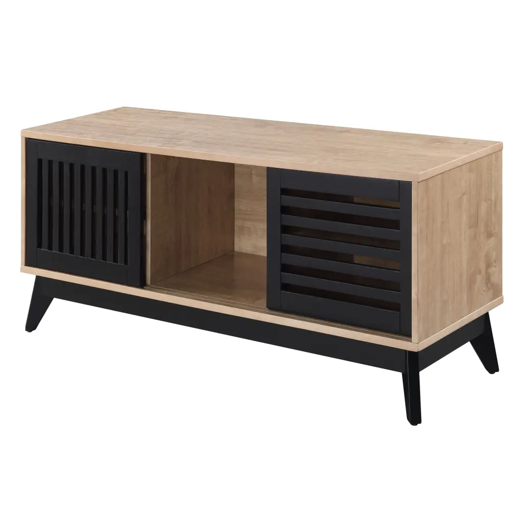 Oak and Espresso TV Stand Open Shelving Living Room furniture max