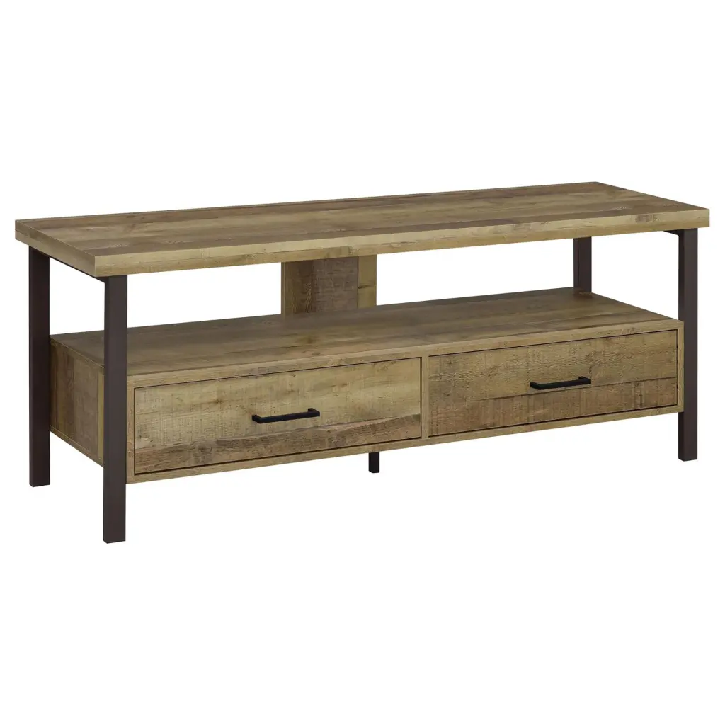 Weathered Pine and Dark Bronze 2 Drawer TV Console Living Room furniture max