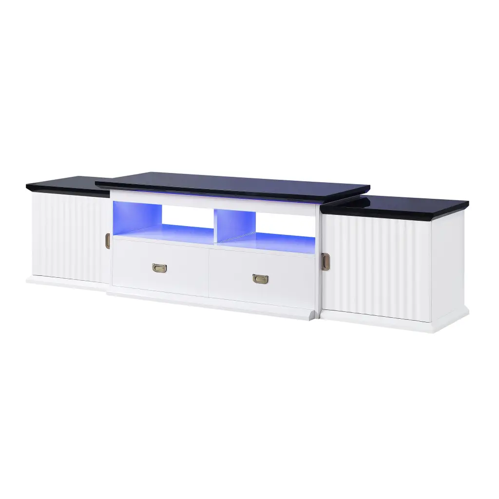 White and Black TV Stand LED Touch Light Modern Entertainment Center Living Room furniture max