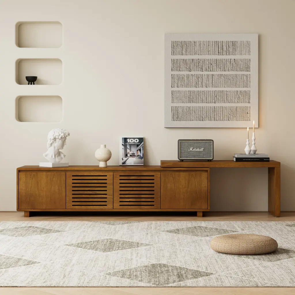 63 Inch Mid Century Modern Extendable TV Stand TVs Up to 75 Inches haiyi furniture