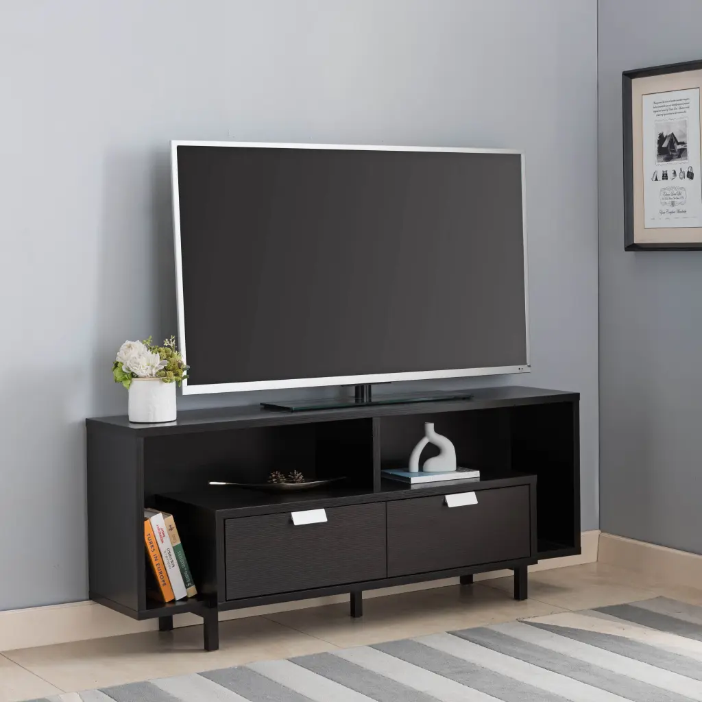 60 Inch TV Console Table Entertainment Stand 2 Drawers And Open Shelves id international- inc.