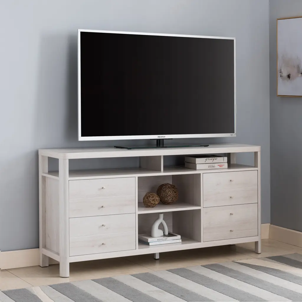 60 Inch TV Stand Console Table 4 Drawers and 2 Shelves White id international- inc.