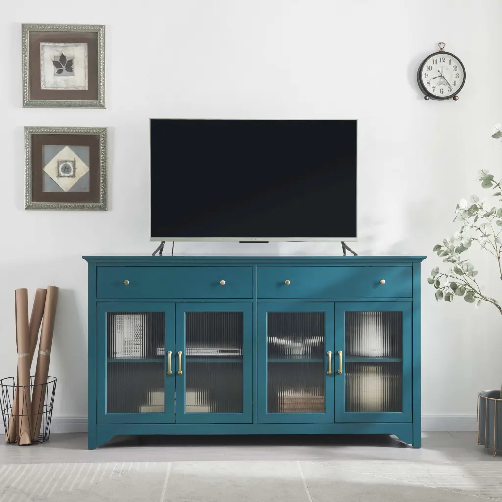 65 Inch TV Console Storage Buffet Cabinet Sideboard Glass Door jaydenmax