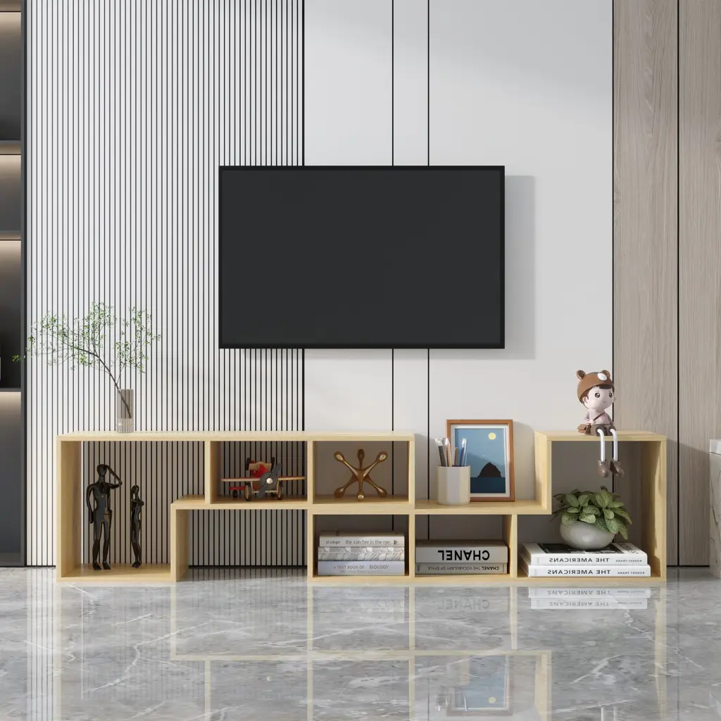Double L Influenced Oak TV Stand Presentation Shelf Bookcase Home joysource furniture