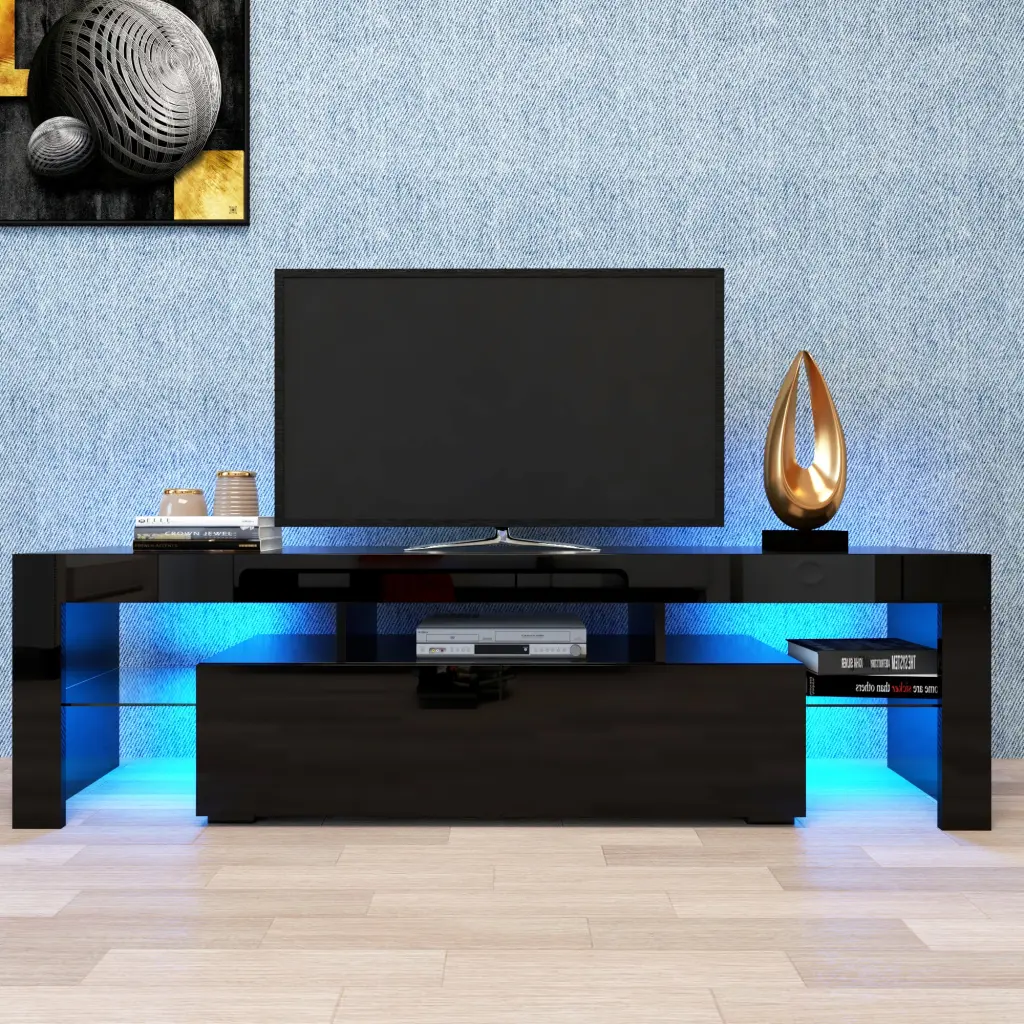 Modern Black TV Stand 20 Colors LED Lights Remote Regulation joysource furniture