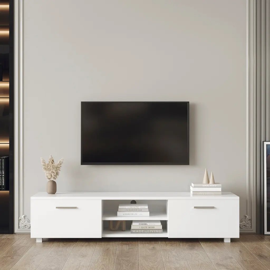 White TV Stand 70 Inch TV Media Console Entertainment Center Storage joysource furniture
