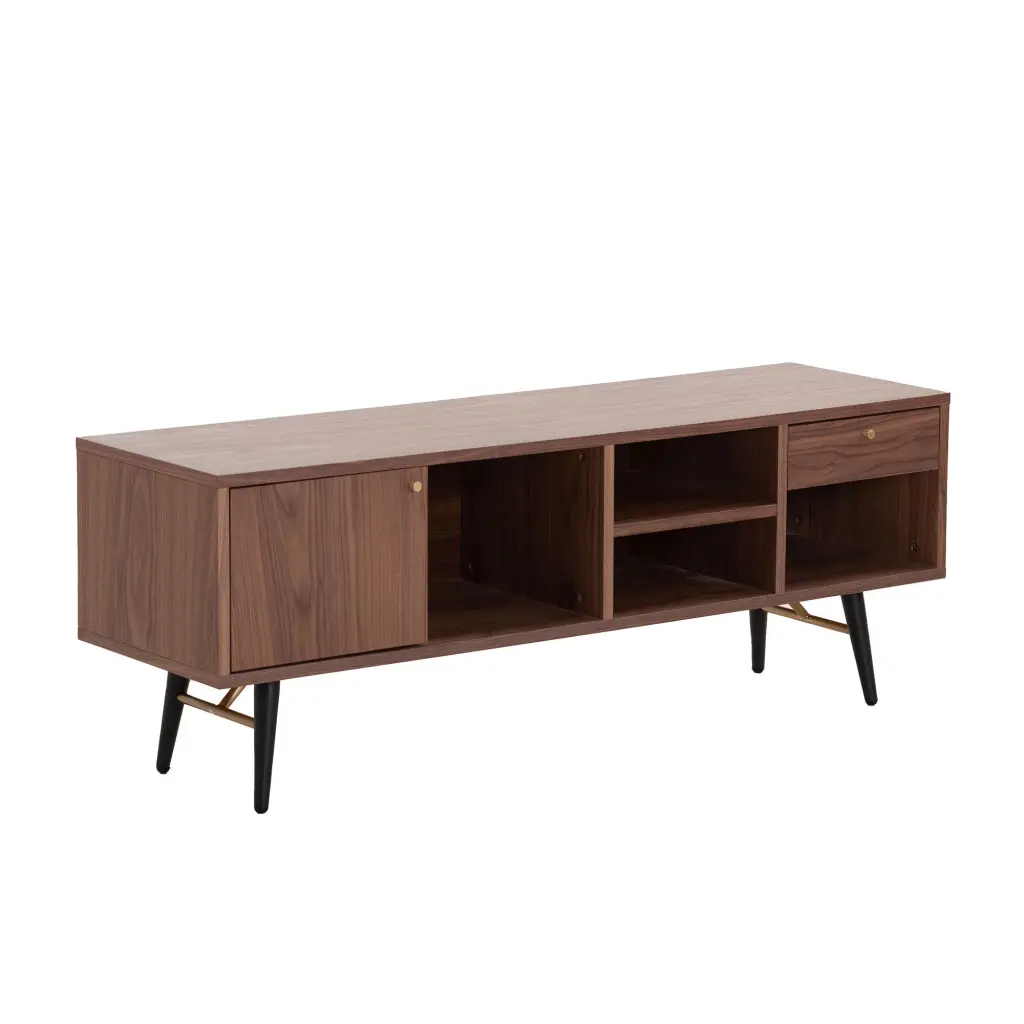 Mid Century Modern Low Profile TV Stand Walnut Media Console justone interior