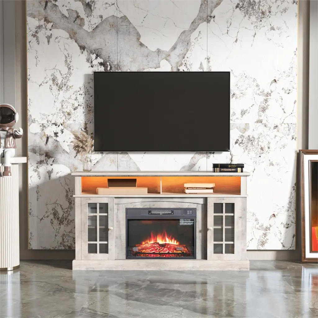 TV Stand Media Console Storage Cabinet Entertainment Center Electrical Outlets jxy furniture