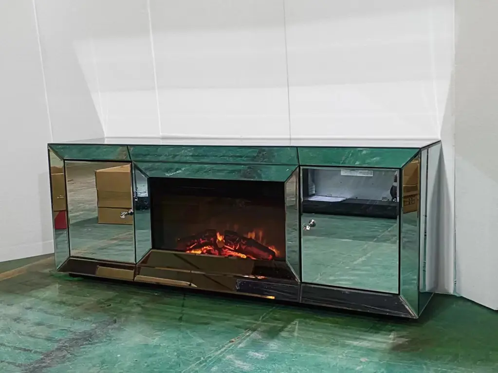 Flash Silver Combination TV Fireplace Cabinet 57 Inch Wide Modern Entertainment Center kai lee- mirror arts-furniture factory