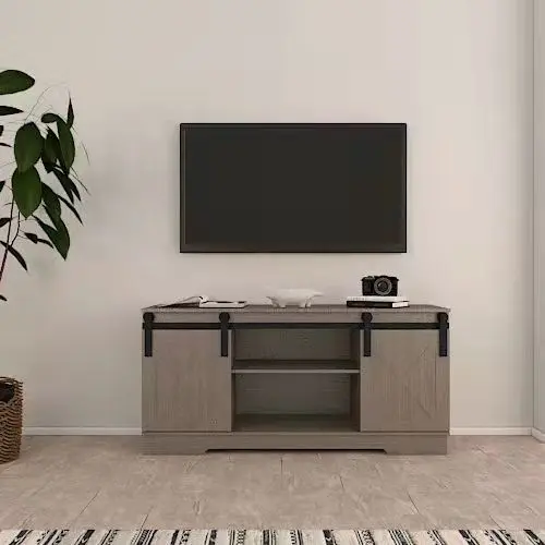 Lane TV Stand Sliding Barndoors Rustic Gray MDF Melamine klair living