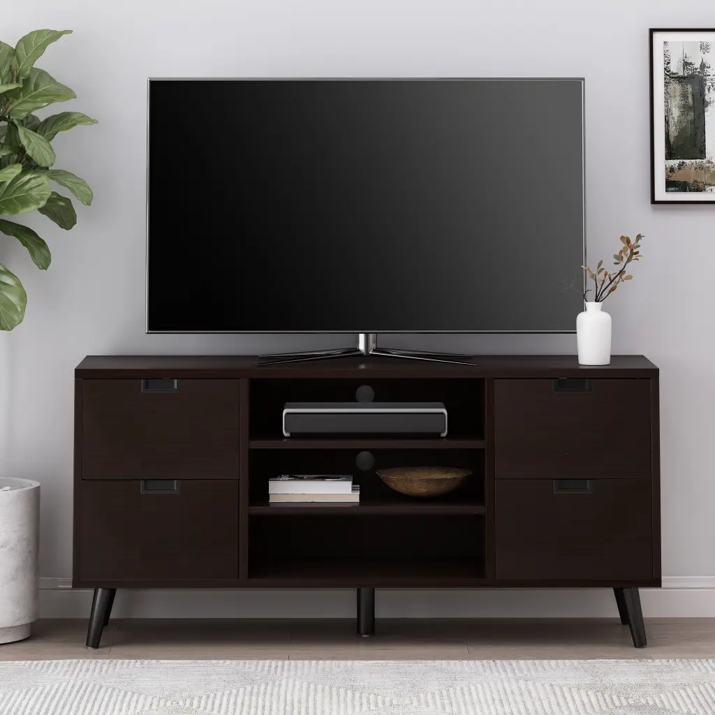 TV Stand Dark Brown 50-59 Inches Wood Entertainment Center nh-comfortcove