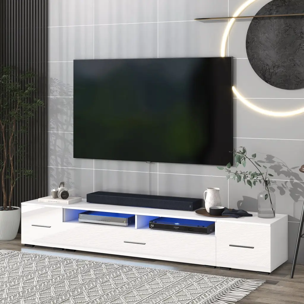 Extended Minimalist Design TV Stand Color Changing LED Lights on-trend