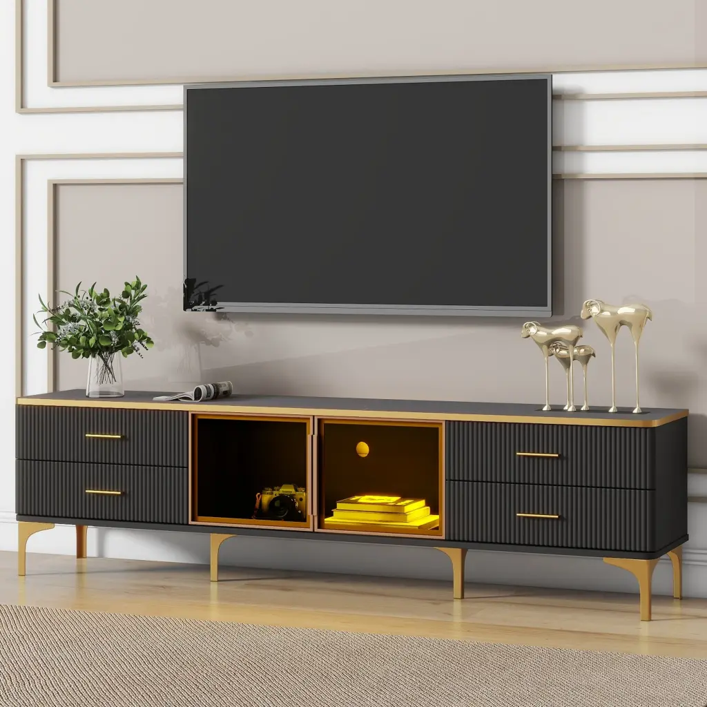 Chic LED TV Stand Marble Veined Table Top TVs Up to 78 Inches Modern rnb