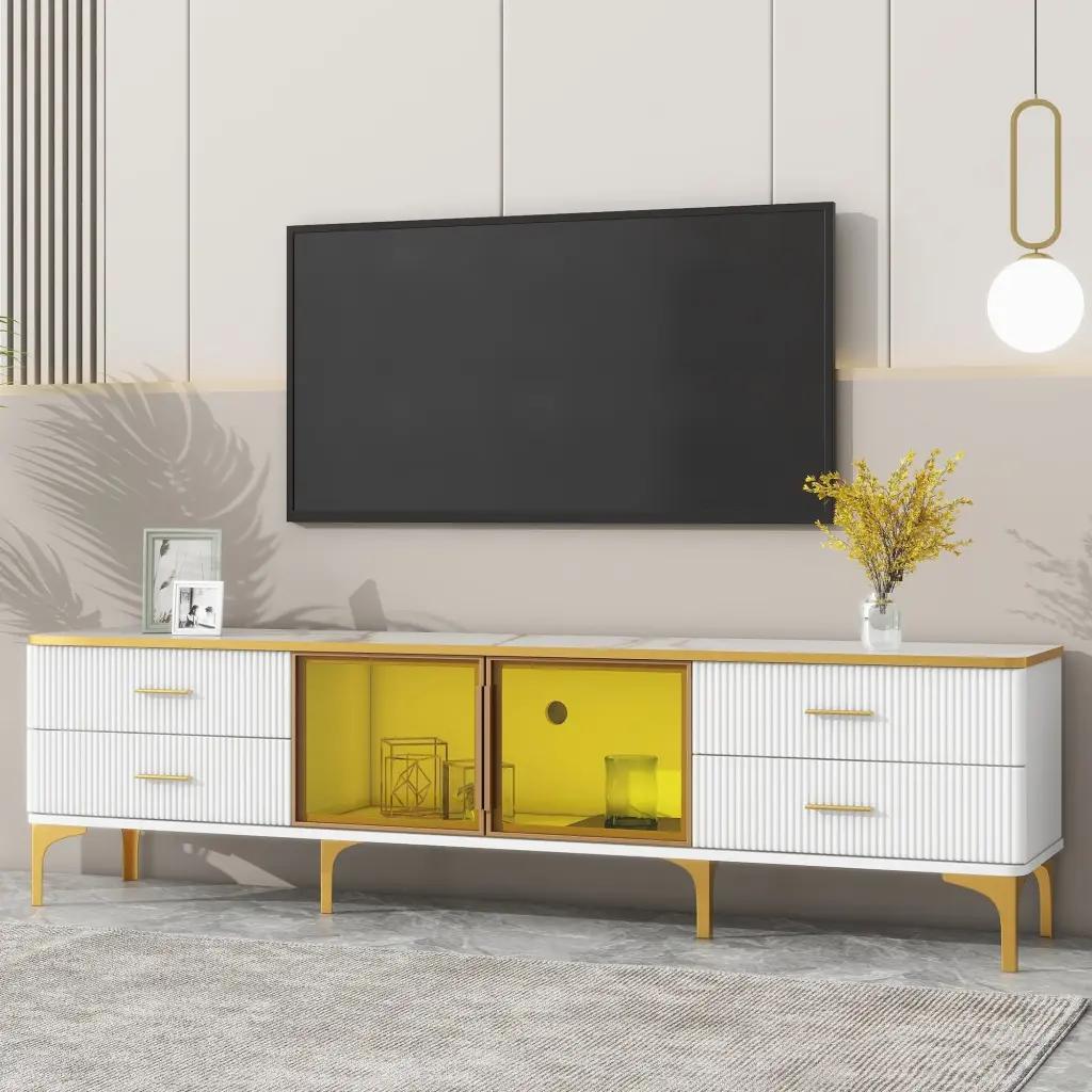 Chic LED TV Stand Marble Veined Table Top TVs Up To 78 Inches rnb