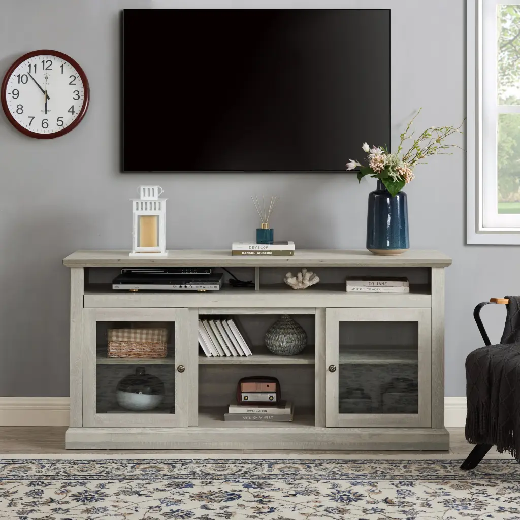 Contemporary TV Media Stand Modern Entertainment Console TV Up To 65 Inch Black rnb