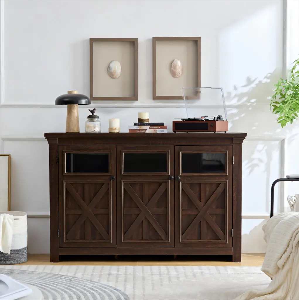 3 Doors Cabinet Farmhouse Buffet Sideboard TV Stand Storage Cabinet rnb