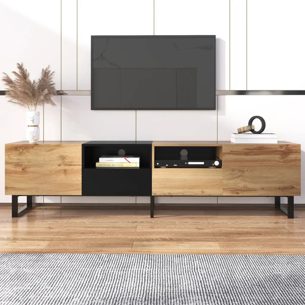 Modern Tv Stand 2 Cabinets & Open Storage Compartment, Color Match - Contemporary Entertainment Center rnb