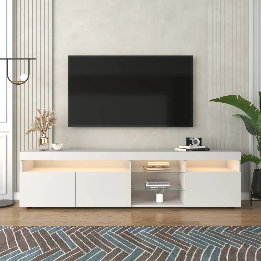 Modern TV Stand LED Lights TVs Up to 80 Inches Entertainment Center rnb
