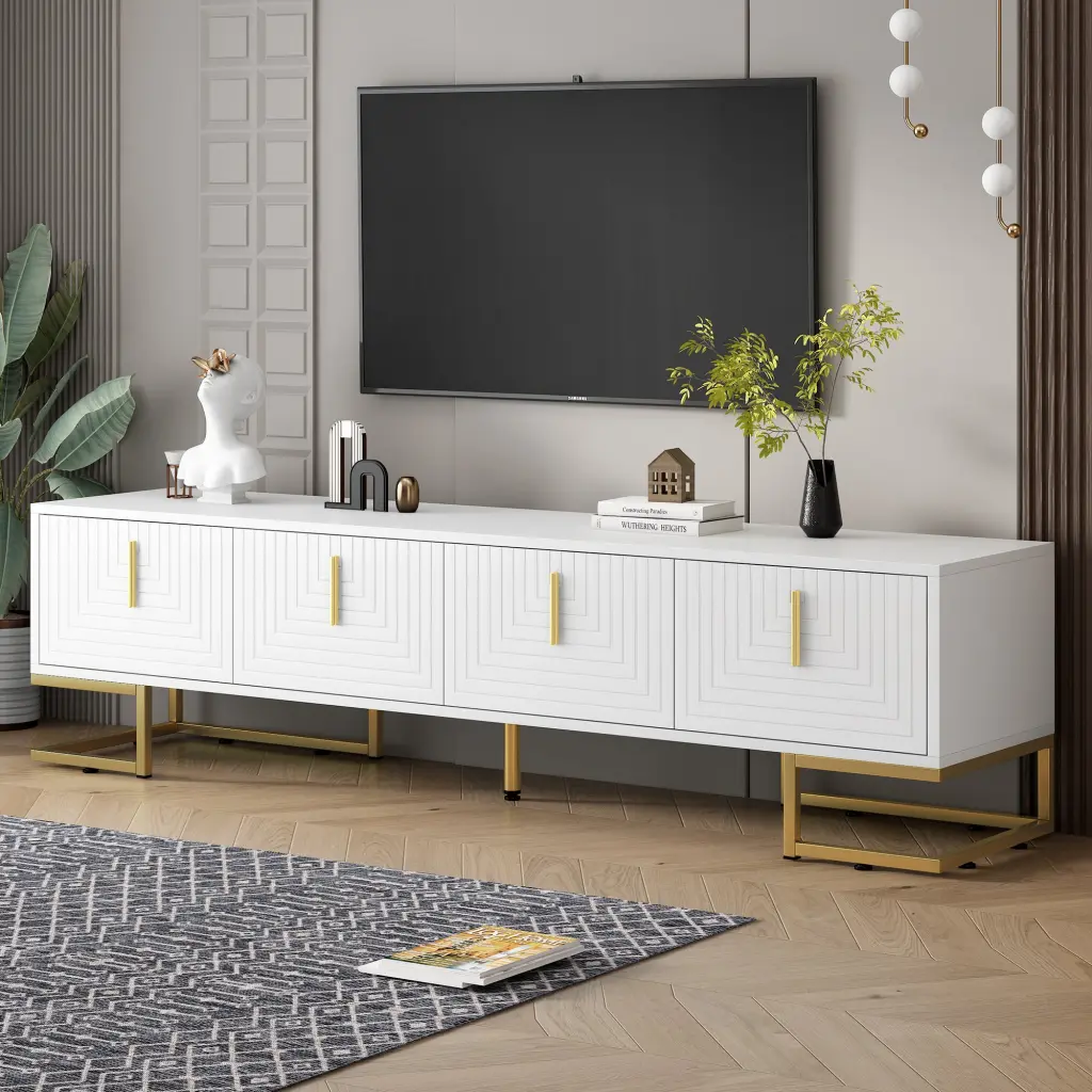 Modern TV Stand Metal Legs and Gold Handles - TVs Up to 80" rnb