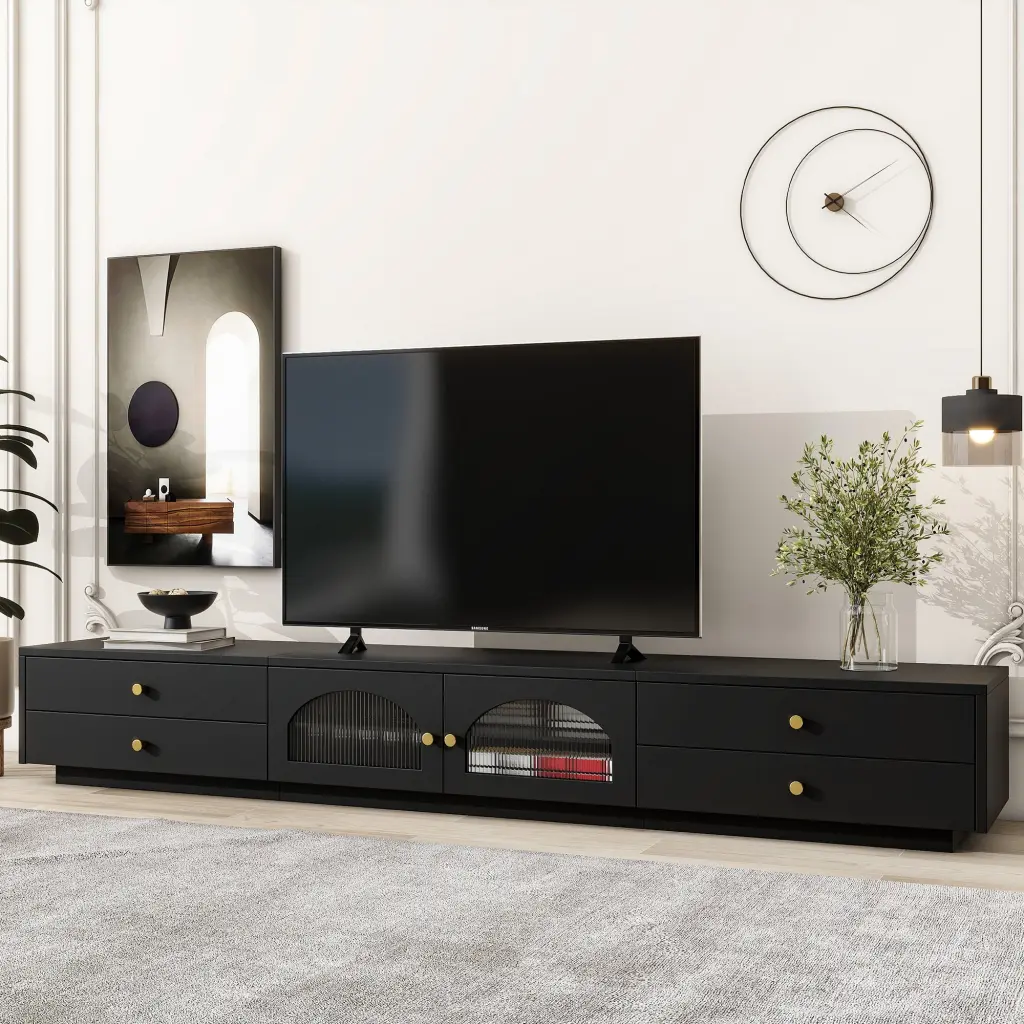 Opulent TV Stand Fluted Glass Doors Elegant And Practical Media Console rnb