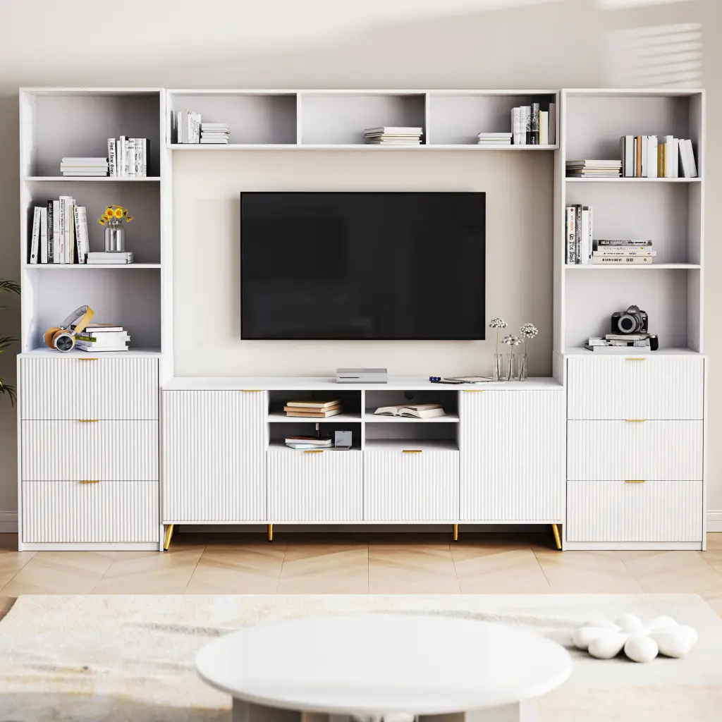 4 Piece Entertainment Wall Unit 13 Shelves, 8 Drawers And 2 Cabinets - Modern TV Stand rnb