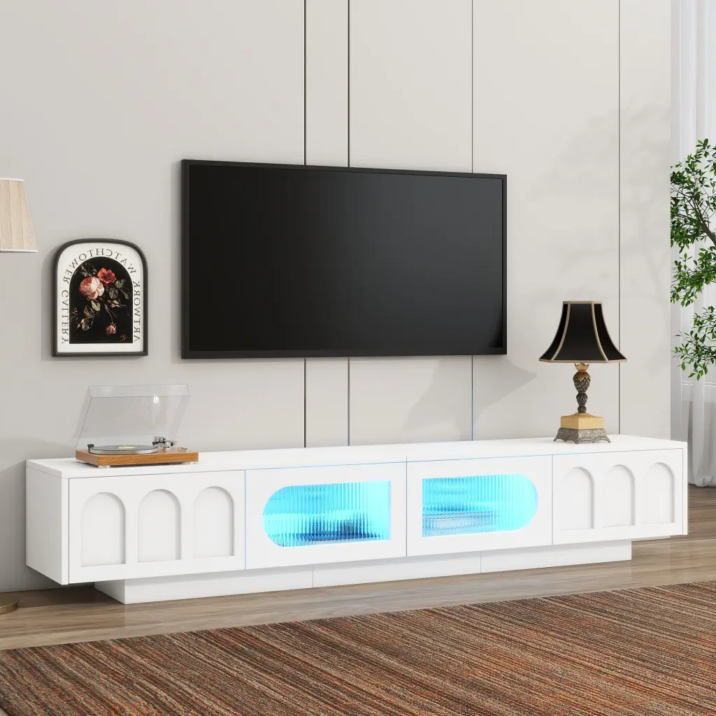 TV Stand Fluted Tempered Glass Doors TVs Up to 95 Inches rnb