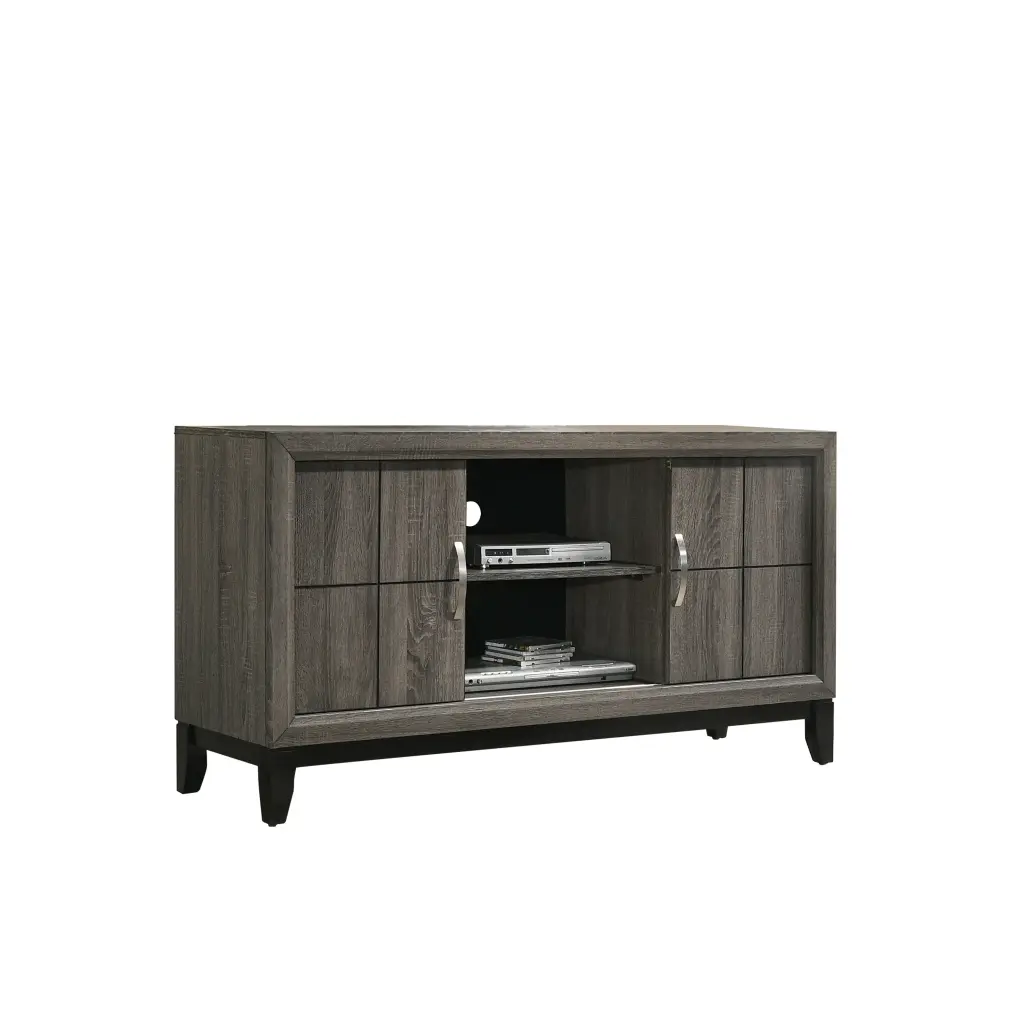 Wooden TV Stand 2 Drawers And 2 Open Compartments Brown And Black royal hampton