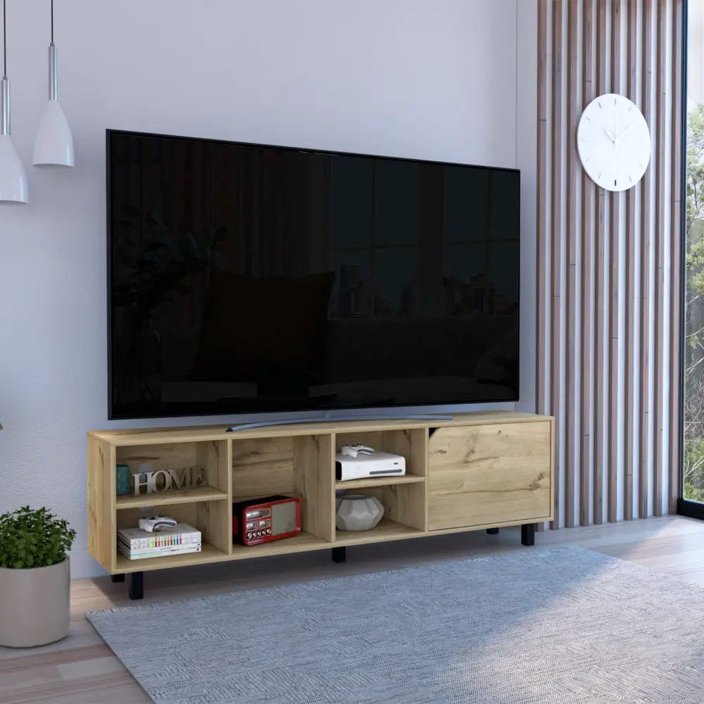 Conquest TV Stand TVs Up To 70 Inches Four Open Shelves Five Legs Lightweight rta mubles colombia