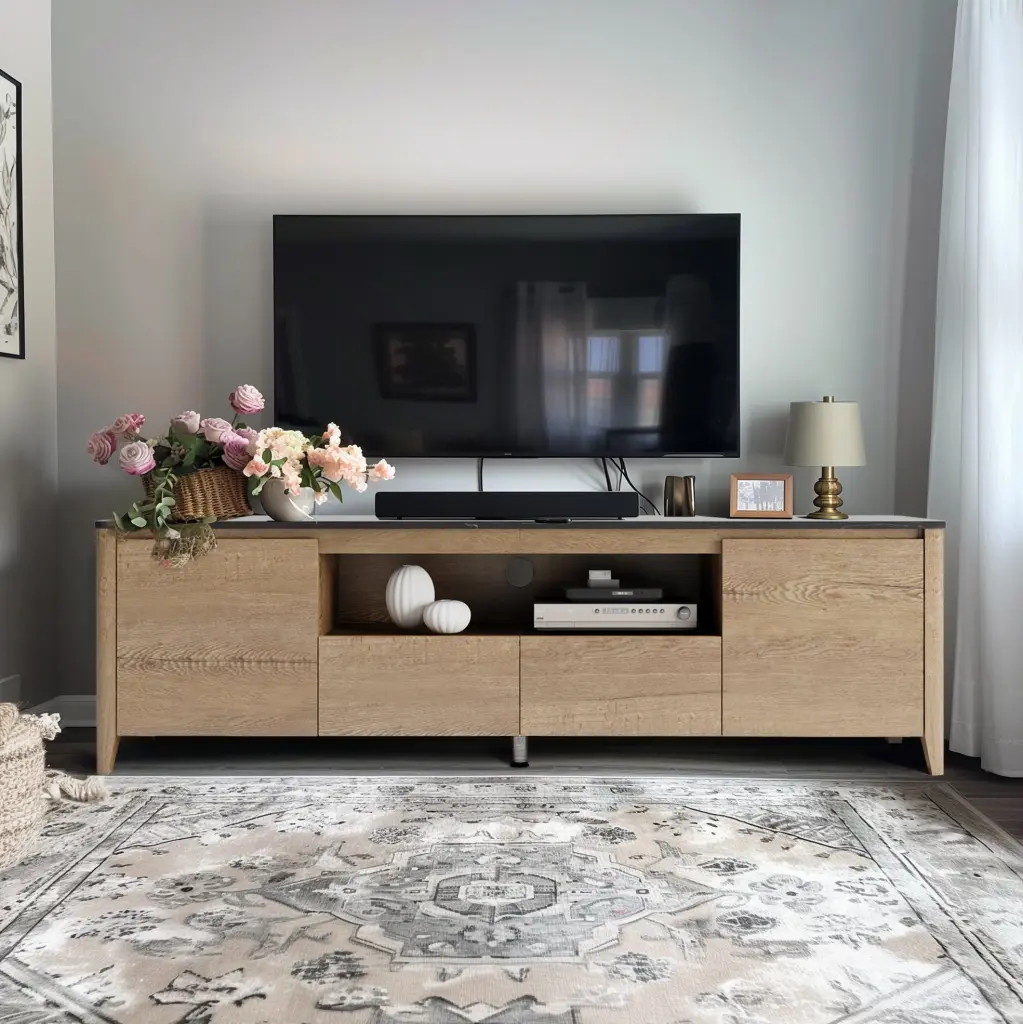 70 Inch Modern TV Stand LED Lights Entertainment Center Cabinet samchy