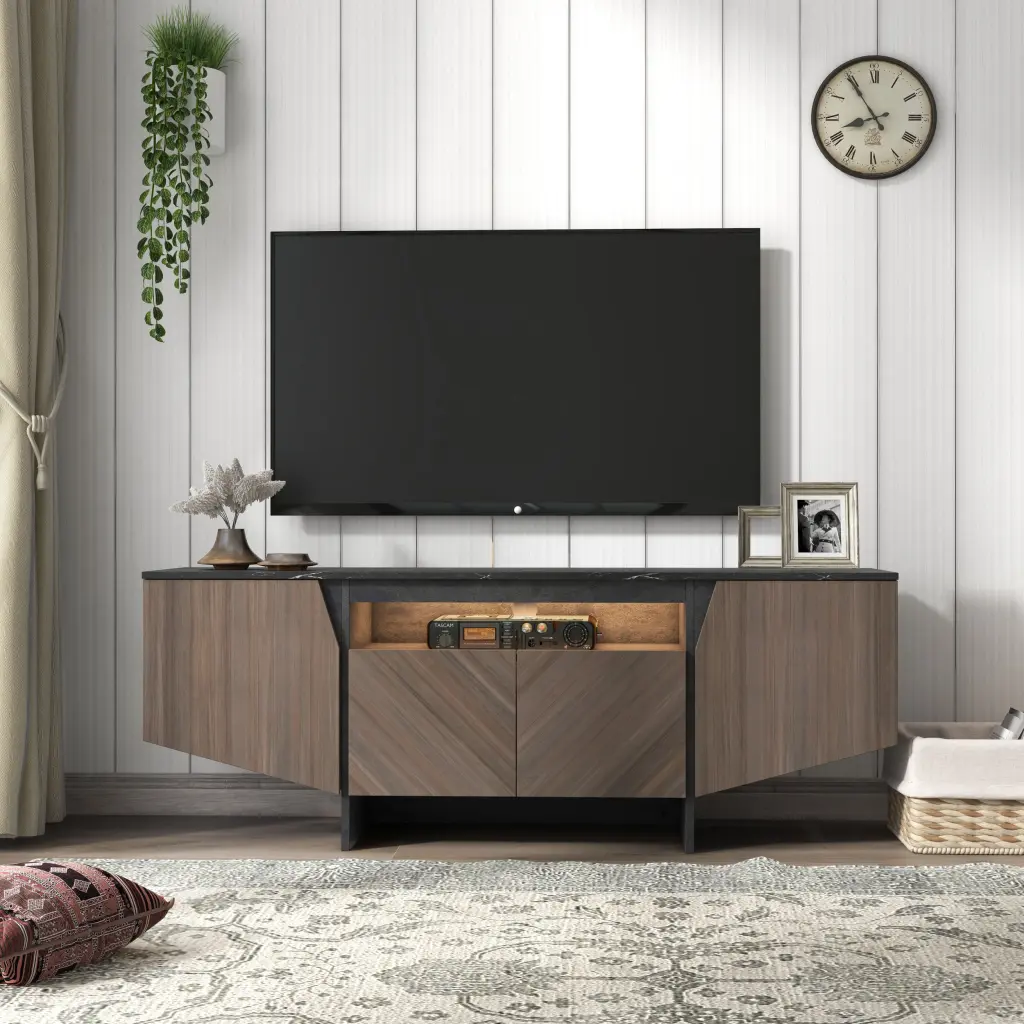63 Inch TV Stand LED Lights, Storage Cabinet and Shelves Living Room samchy