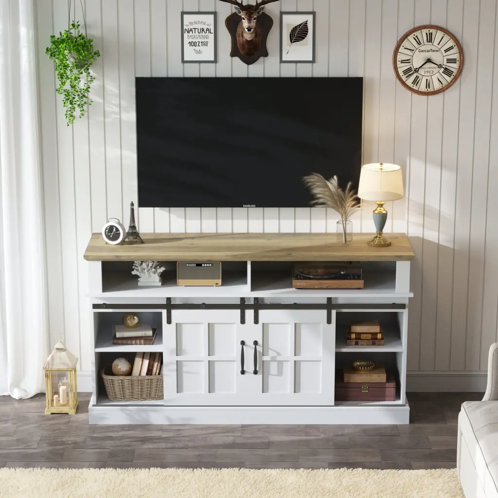 58 Inch TV Stand Storage Cabinet and Shelves TV Console Table samchy
