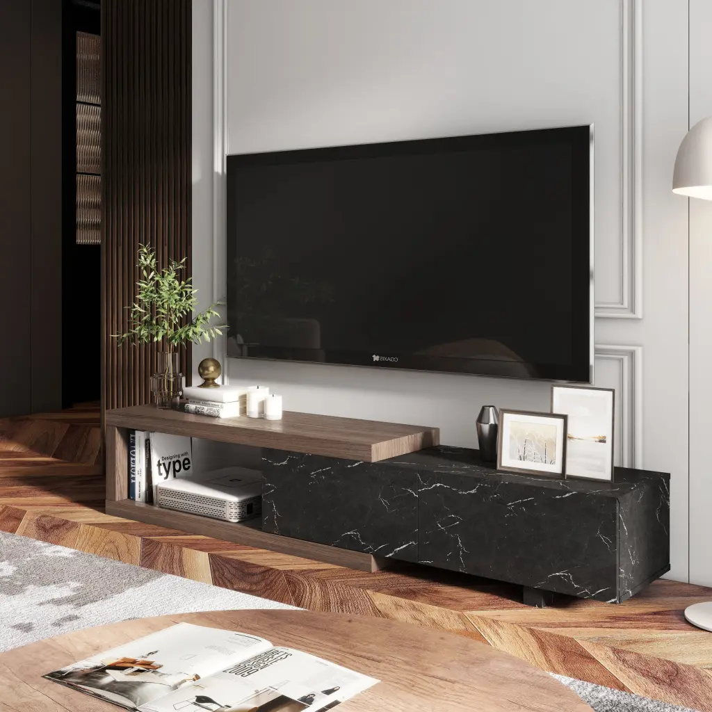 71 Inch TV Stand Storage Cabinet and Shelves - Entertainment Center Console Table samchy