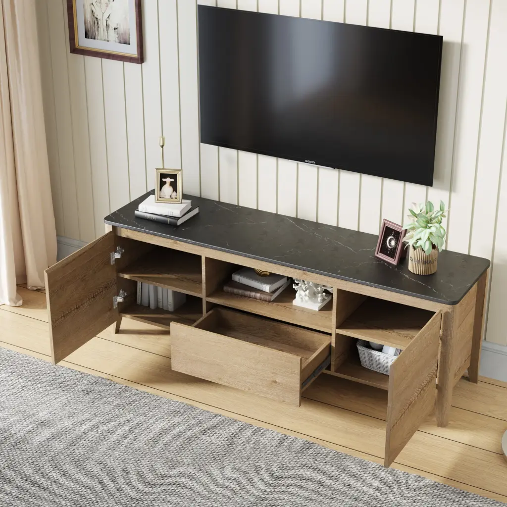 58 Inches Modern TV Stand LED Lights Entertainment Center TV Cabinet samchy
