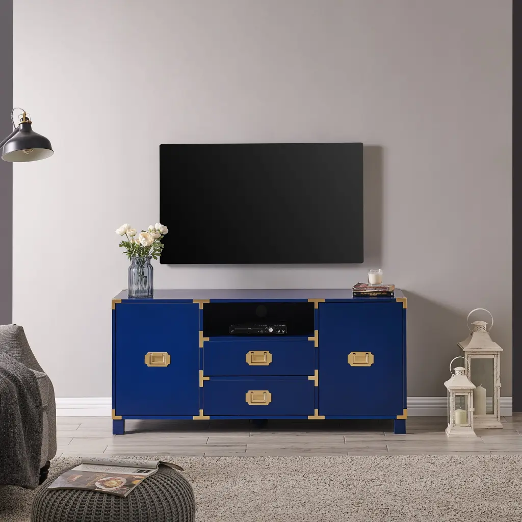 Campaign Entertainment Center Console Navy, 50-59 Inches MDF Construction sei