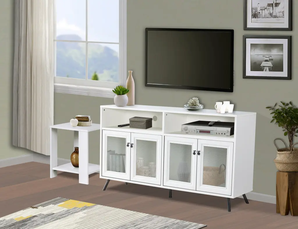 Stylish White Media Console Contemporary TV Stand Adjustable Shelves singularity