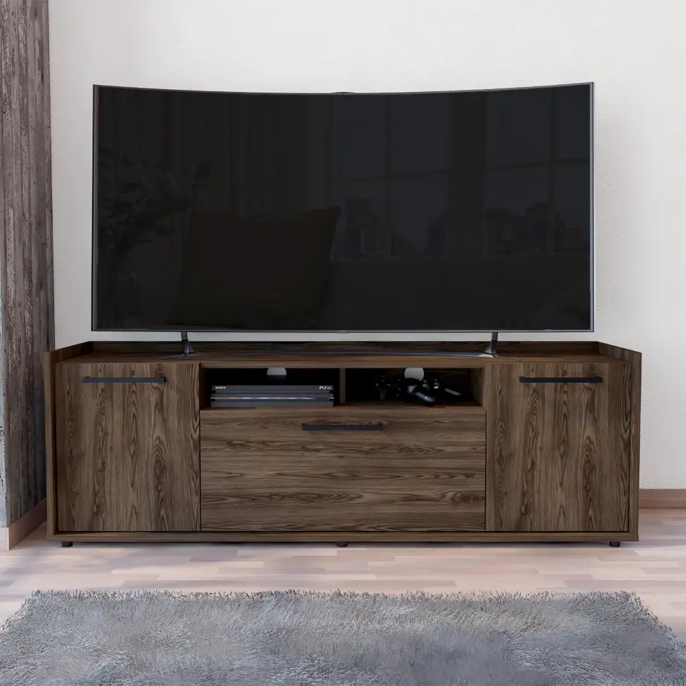 TV Stand TVs Up To 55 Inches Dext One Cabinet Double Door Dark Walnut Finish treevol furniture
