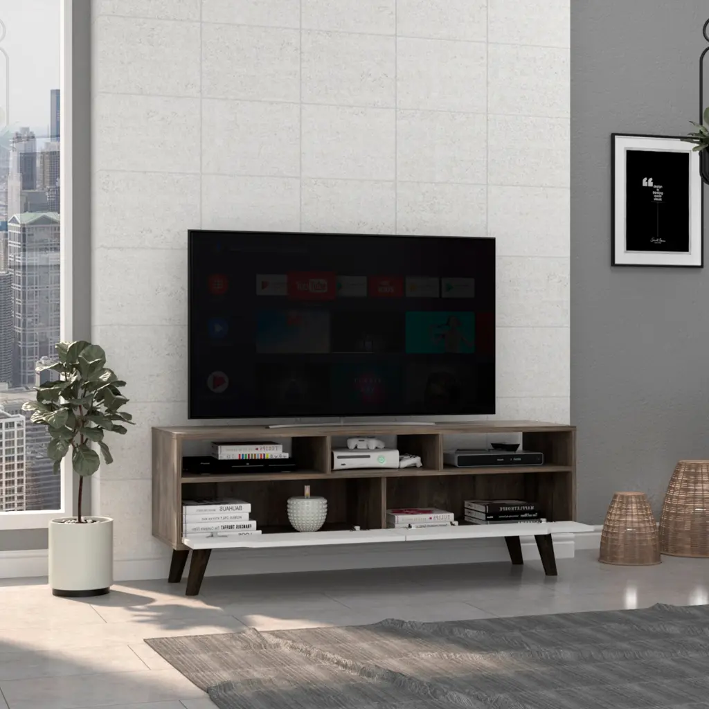 TV Stand 2.0 TVs Up to 52 Inches Three Open Shelves and Two Drawers treevol furniture