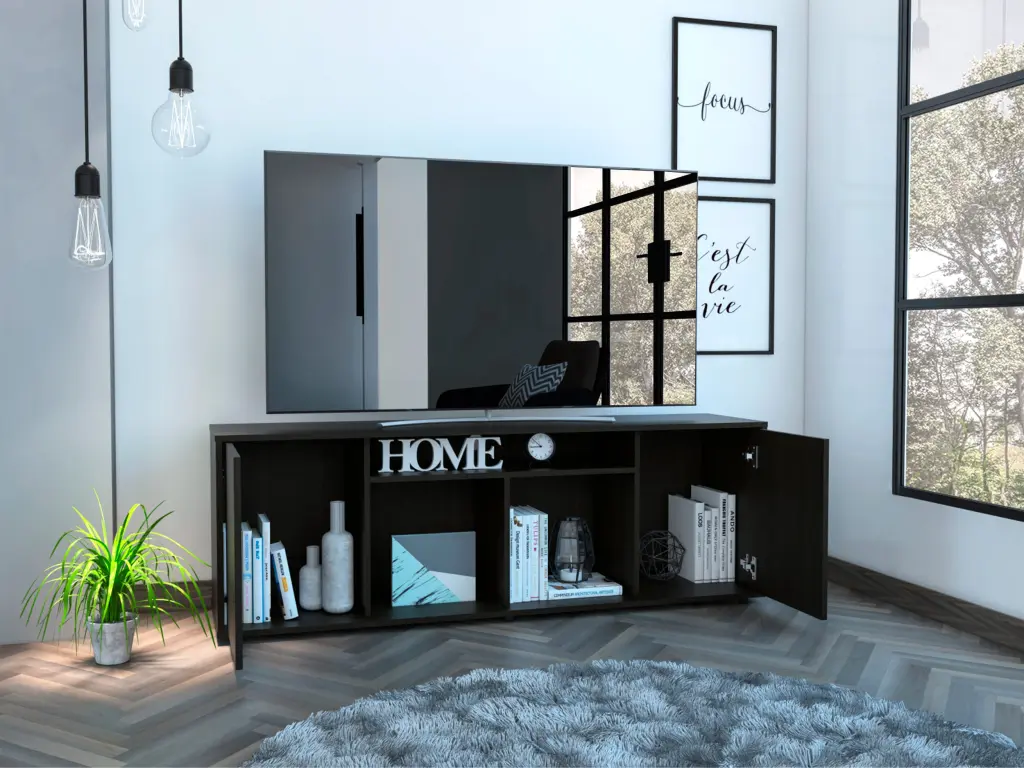 Tucson TV Stand TVs Up To 60 Inches Four Shelves Black Wengue Finish treevol furniture