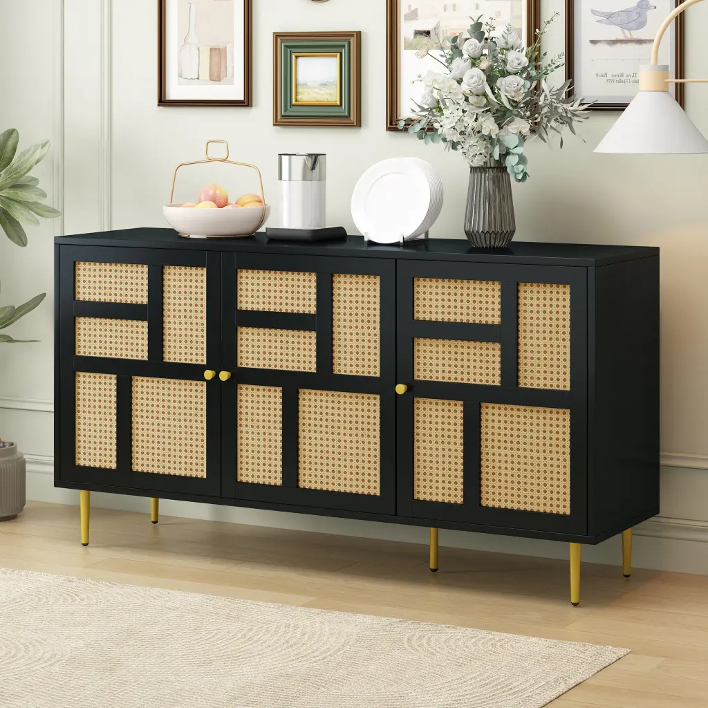 TV Stand Rattan Door 55 Inch Televisions and Adjustable Shelves u-can