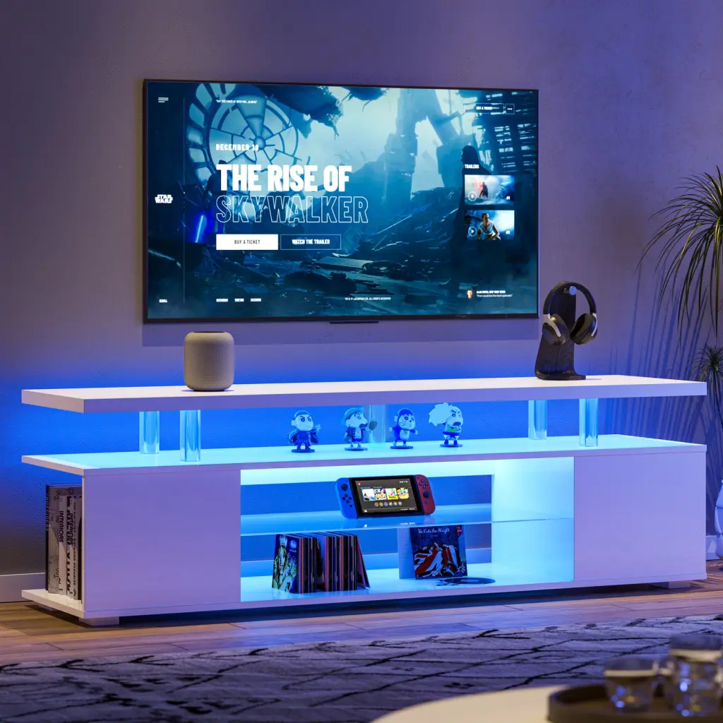 TV Stand 70 Inch TV LED Gaming Entertainment Center Media Storage Cabinet w2371