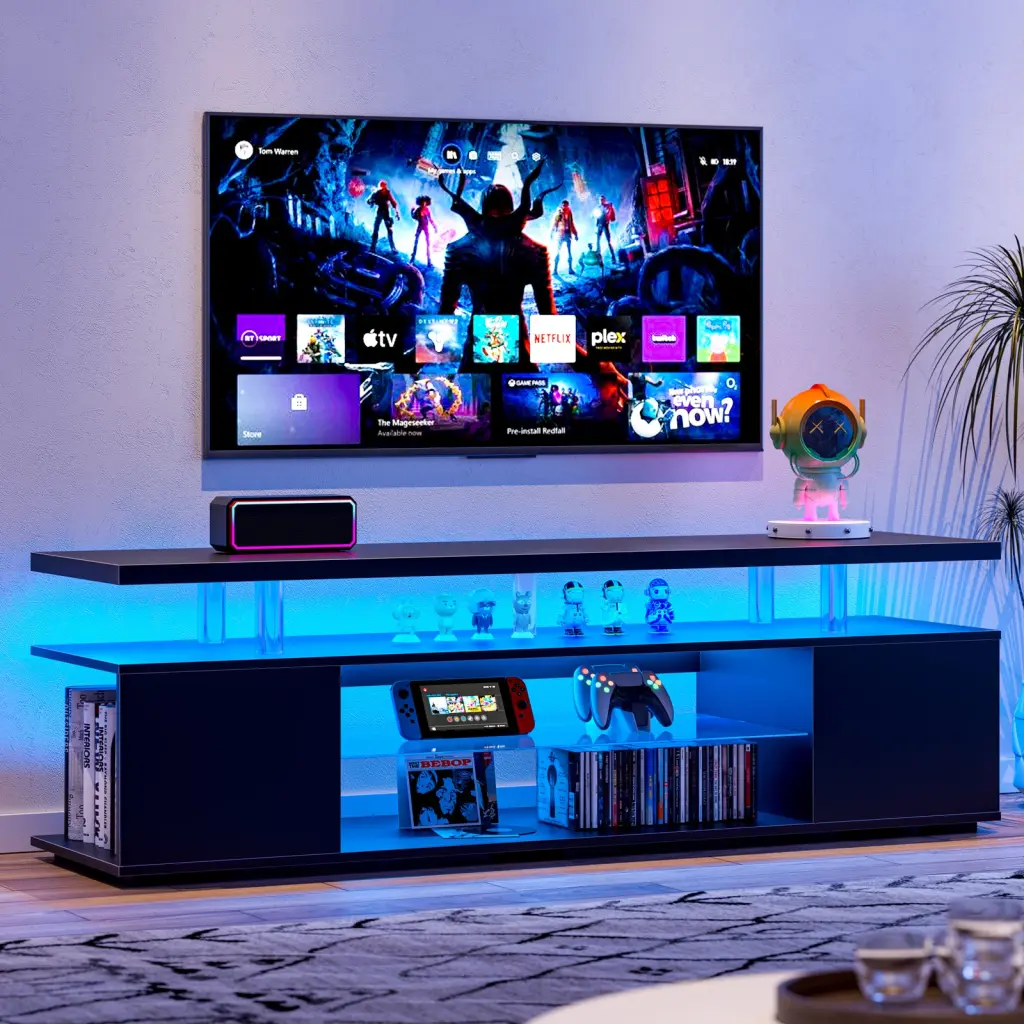 TV Stand 70 Inch TV LED Gaming Entertainment Center Media Storage w2371