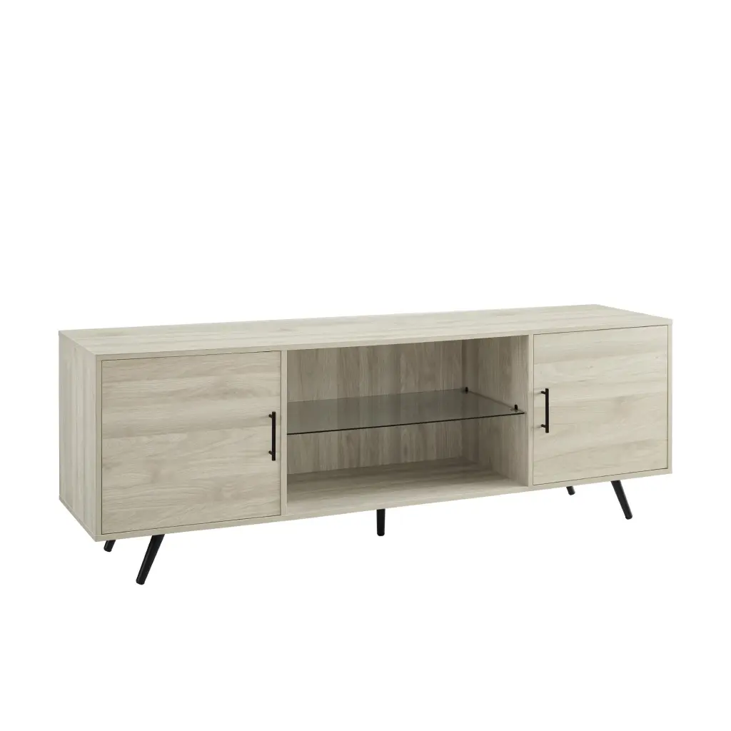 Mid Century Modern 2 Door 70 Inch TV Stand 80 Inch TVs Glass Shelf walker edison