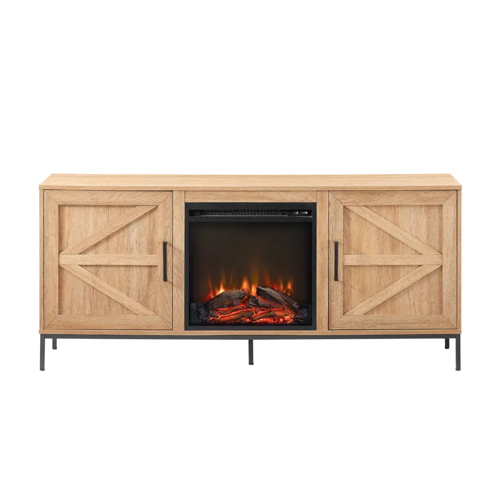 Modern Farmhouse Barn Door Fireplace TV Stand TVs Up To 65 Inches Rustic Entertainment Center walker edison
