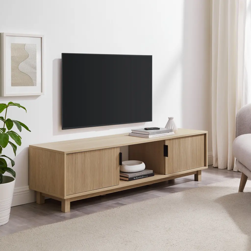 Modern Fluted Door Minimalist TV Stand TVs Up To 65 Inches Coastal Style walker edison