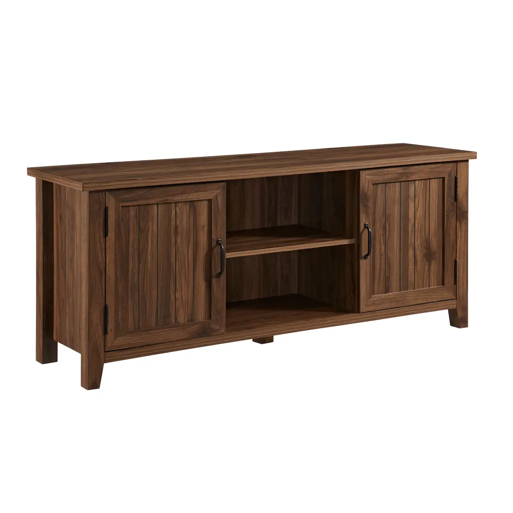 Timeless Grooved Door TV Stand TVs Up to 65 Inches Dark Walnut MDF walker edison