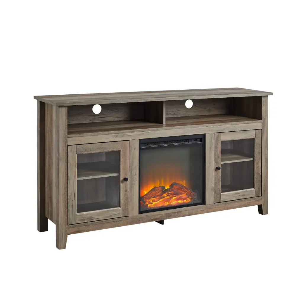 Transitional Electric Fireplace Wood and Glass TV Stand TVs Up to 65 Inch walker edison