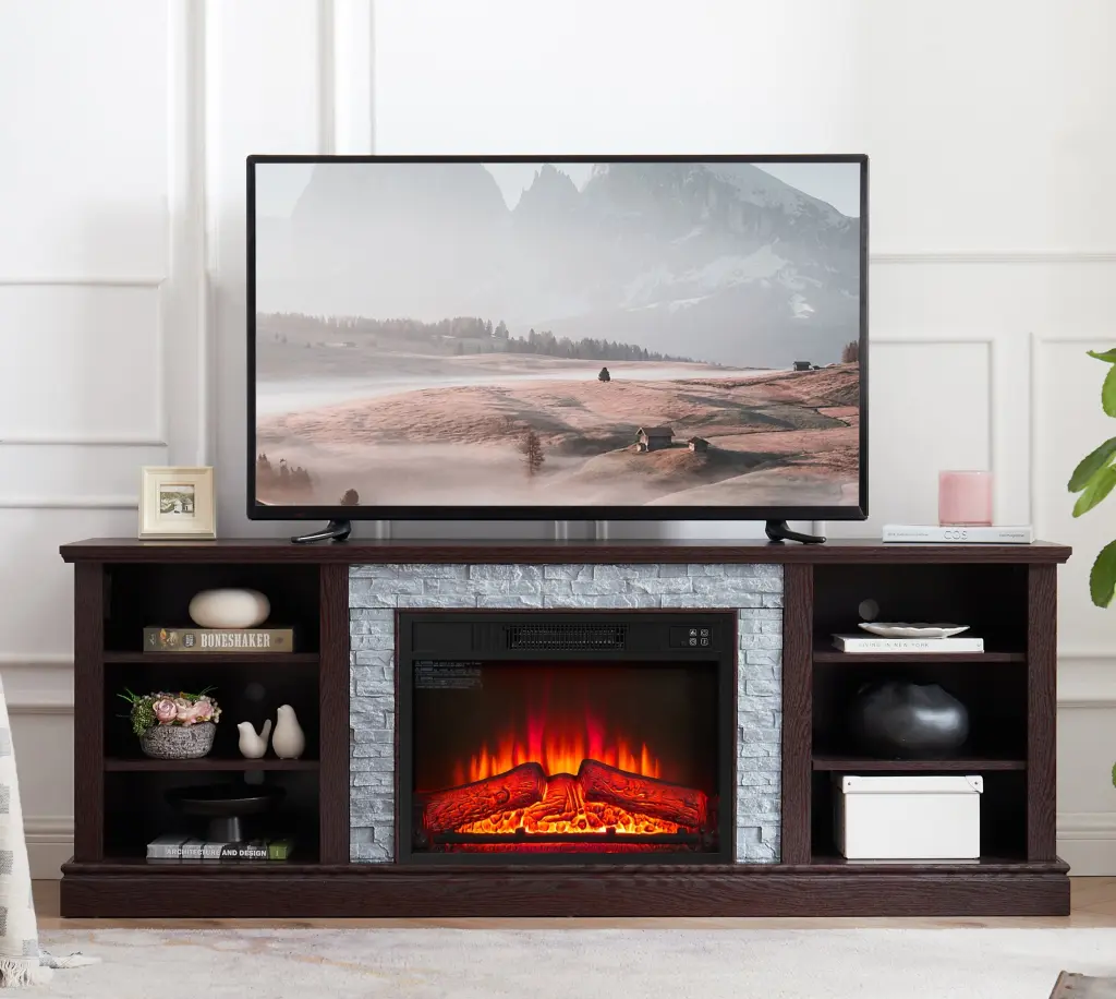 Large TV Desk Storage Rack Faux Stacked Stone Surround Media Console yilong furniture